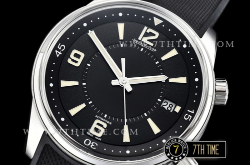 Jaeger Lecoultre Polaris Automatic Black Dial with Numeral and Stick Markers Black Rubber Strap