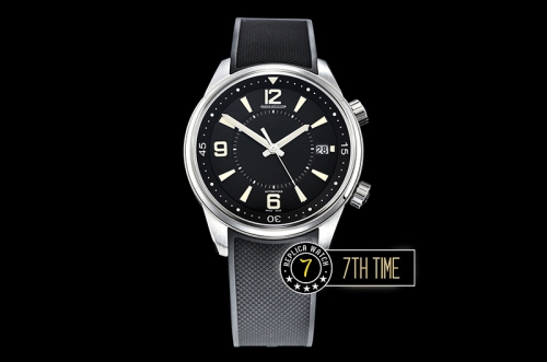 Jaeger Lecoultre Polaris Automatic Black Dial with Numeral and Stick Markers Black Rubber Strap