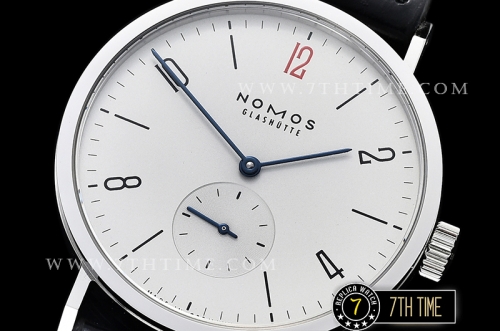 Nomos Tangomat 38mm White Dial with Numeral/Stick Numerals (Red "12" Numeral) Leather strap