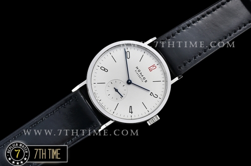 Nomos Tangomat 38mm White Dial with Numeral/Stick Numerals (Red "12" Numeral) Leather strap