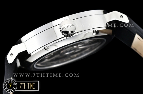 Nomos Tangomat 38mm White Dial with Numeral/Stick Numerals (Red "12" Numeral) Leather strap