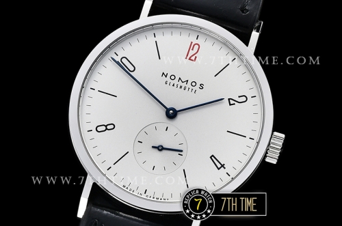 Nomos Tangomat 38mm White Dial with Numeral/Stick Numerals (Red "12" Numeral) Leather strap