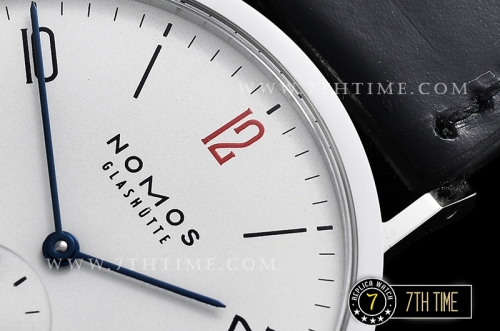 Nomos Tangomat 38mm White Dial with Numeral/Stick Numerals (Red "12" Numeral) Leather strap