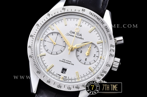 Omega SpeedMaster '57 White Dial with Gold Stick Markers Solid Stainless Steel 316L Black Leather strap