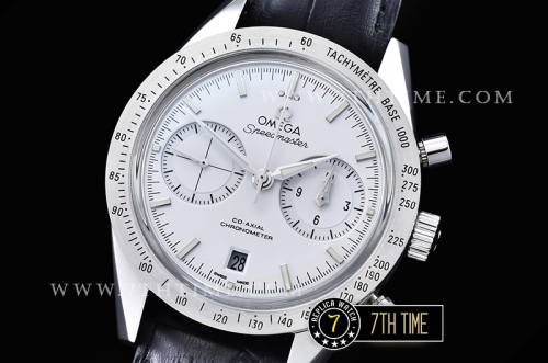 Omega SpeedMaster '57 White Dial with SS Markers Black leather strap with deployant buckle
