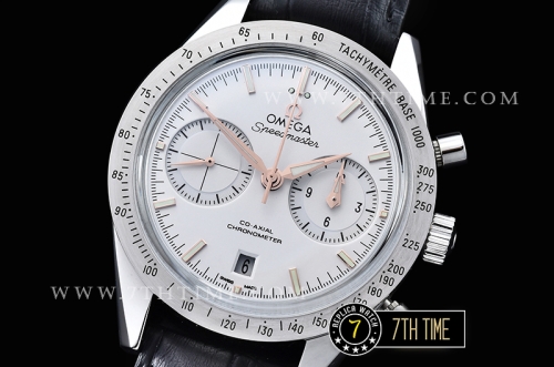 Omega SpeedMaster '57 White Dial with Rose Gold Markers Black leather strap with deployant buckle