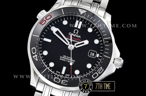 Seamaster Diver 300m James Bond 50th Black Ceramic Bezel with Red "50" Black Dial with Dot Markers & Special 007 Motif Solid Stainless Steel 316F Bracelet