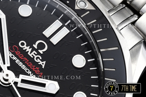 Seamaster Diver 300m James Bond 50th Black Ceramic Bezel with Red "50" Black Dial with Dot Markers & Special 007 Motif Solid Stainless Steel 316F Bracelet