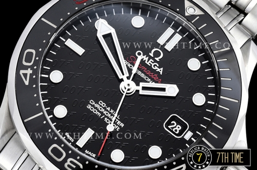 Seamaster Diver 300m James Bond 50th Black Ceramic Bezel with Red "50" Black Dial with Dot Markers & Special 007 Motif Solid Stainless Steel 316F Bracelet