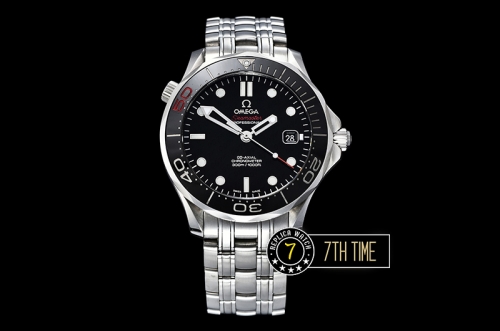 Seamaster Diver 300m James Bond 50th Black Ceramic Bezel with Red "50" Black Dial with Dot Markers & Special 007 Motif Solid Stainless Steel 316F Bracelet
