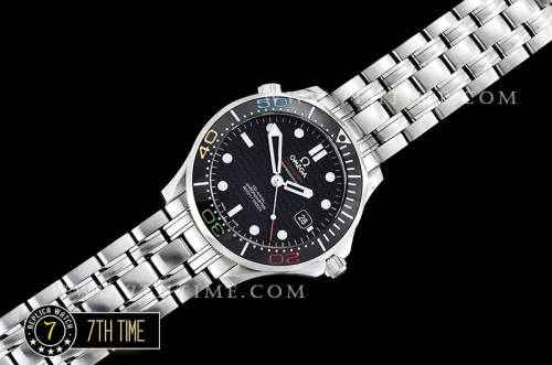 Seamaster Diver 300m Black Ceramic Bezel with Colored Numerals Black Dial with Dot Markers & Wavy Motif Solid Stainless Steel 316F Bracelet