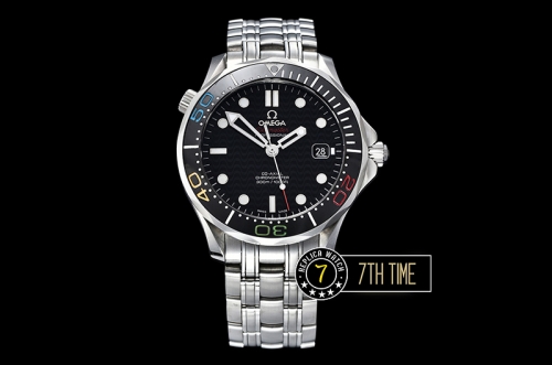 Seamaster Diver 300m Black Ceramic Bezel with Colored Numerals Black Dial with Dot Markers & Wavy Motif Solid Stainless Steel 316F Bracelet