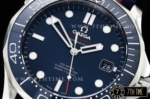 Seamaster Diver 300m Co-Axial Blue Ceramic Bezel Blue Dial with Dot Markers  Special Omega Commander Limited Edition Nylon Strap