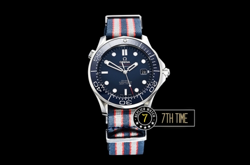 Seamaster Diver 300m Co-Axial Blue Ceramic Bezel Blue Dial with Dot Markers  Special Omega Commander Limited Edition Nylon Strap