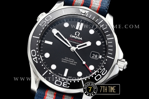Seamaster Diver 300m Black Ceramic Bezel Black Dial with Dot Markers Special Omega Commander Limited Edition Nylon Strap
