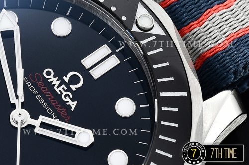 Seamaster Diver 300m Black Ceramic Bezel Black Dial with Dot Markers Special Omega Commander Limited Edition Nylon Strap