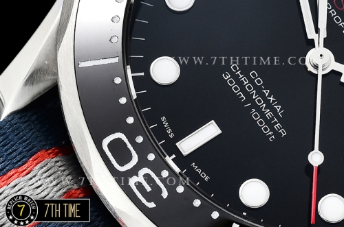 Seamaster Diver 300m Black Ceramic Bezel Black Dial with Dot Markers Special Omega Commander Limited Edition Nylon Strap