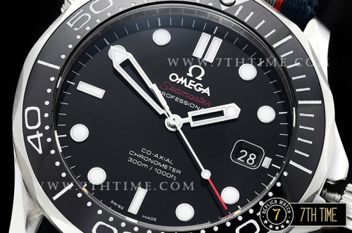 Seamaster Diver 300m Black Ceramic Bezel Black Dial with Dot Markers Special Omega Commander Limited Edition Nylon Strap