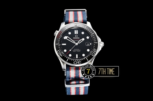 Seamaster Diver 300m Black Ceramic Bezel Black Dial with Dot Markers Special Omega Commander Limited Edition Nylon Strap