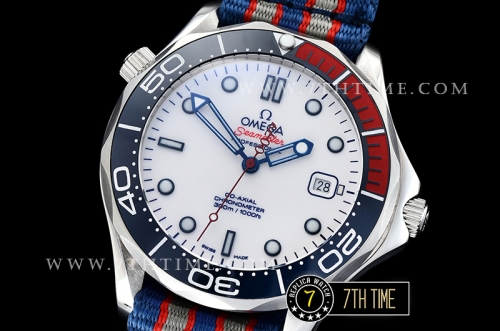 Seamaster Commander 007 Ceramic Bezel White Commander Series Dial with Blue Hands & 007 Insignia Seconds Hand NATO Commander Nylon Strap