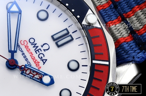 Seamaster Commander 007 Ceramic Bezel White Commander Series Dial with Blue Hands & 007 Insignia Seconds Hand NATO Commander Nylon Strap
