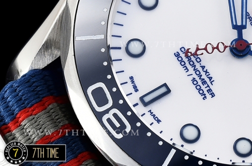 Seamaster Commander 007 Ceramic Bezel White Commander Series Dial with Blue Hands & 007 Insignia Seconds Hand NATO Commander Nylon Strap