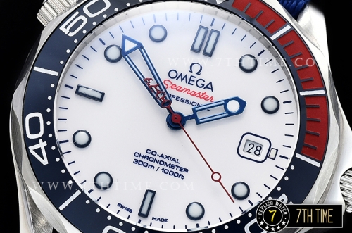 Seamaster Commander 007 Ceramic Bezel White Commander Series Dial with Blue Hands & 007 Insignia Seconds Hand NATO Commander Nylon Strap