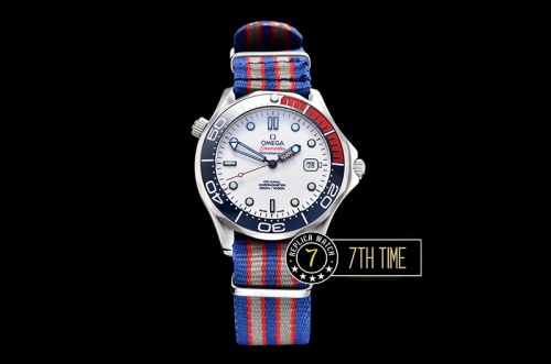 Seamaster Commander 007 Ceramic Bezel White Commander Series Dial with Blue Hands & 007 Insignia Seconds Hand NATO Commander Nylon Strap