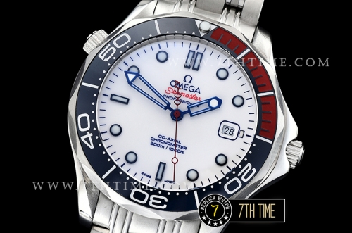 Seamaster Commander 007 Ceramic Bezel White Commander Series Dial with Blue Hands & 007 Insignia Seconds Hand Solid Stainless Steel 316F with Deployant Bracelet