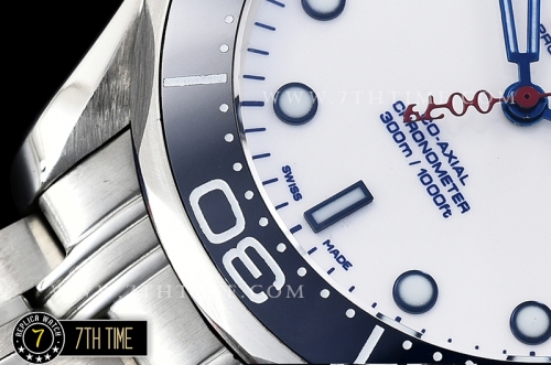 Seamaster Commander 007 Ceramic Bezel White Commander Series Dial with Blue Hands & 007 Insignia Seconds Hand Solid Stainless Steel 316F with Deployant Bracelet