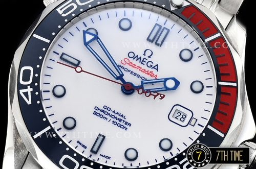 Seamaster Commander 007 Ceramic Bezel White Commander Series Dial with Blue Hands & 007 Insignia Seconds Hand Solid Stainless Steel 316F with Deployant Bracelet