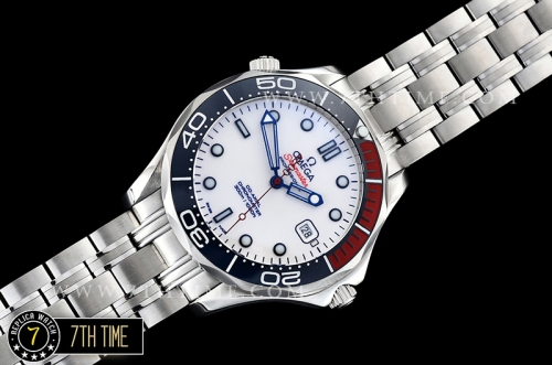 Seamaster Commander 007 Ceramic Bezel White Commander Series Dial with Blue Hands & 007 Insignia Seconds Hand Solid Stainless Steel 316F with Deployant Bracelet