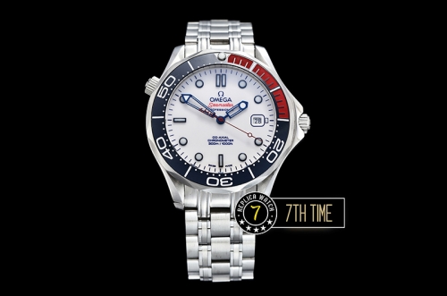 Seamaster Commander 007 Ceramic Bezel White Commander Series Dial with Blue Hands & 007 Insignia Seconds Hand Solid Stainless Steel 316F with Deployant Bracelet