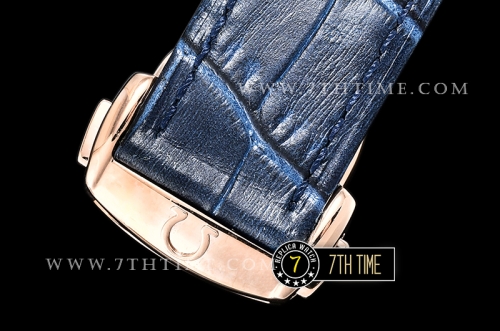 De Ville Chronograph Rose Gold Plated Smooth Bezel Blue Dial, Blue Subdials with Rose Gold Roman Numeral Markers Blue Croc Print Calf Leather Strap
