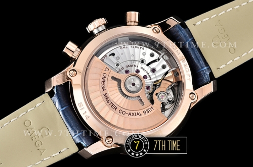 De Ville Chronograph Rose Gold Plated Smooth Bezel Blue Dial, Blue Subdials with Rose Gold Roman Numeral Markers Blue Croc Print Calf Leather Strap