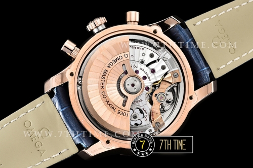 De Ville Chronograph Rose Gold Plated Smooth Bezel Blue Dial, Blue Subdials with Rose Gold Roman Numeral Markers Blue Croc Print Calf Leather Strap