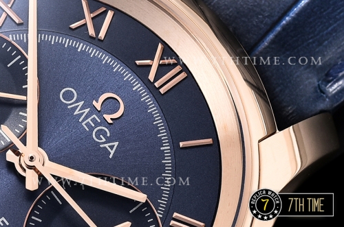 De Ville Chronograph Rose Gold Plated Smooth Bezel Blue Dial, Blue Subdials with Rose Gold Roman Numeral Markers Blue Croc Print Calf Leather Strap