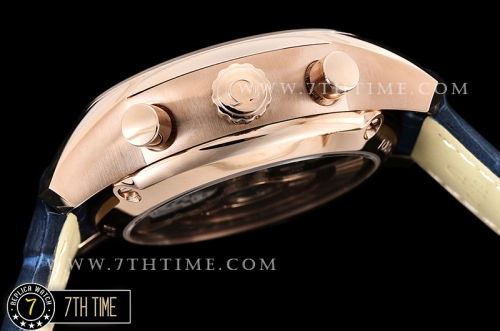De Ville Chronograph Rose Gold Plated Smooth Bezel Blue Dial, Blue Subdials with Rose Gold Roman Numeral Markers Blue Croc Print Calf Leather Strap
