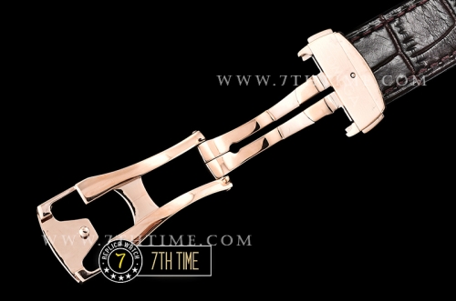 De Ville Chronograph Rose Gold Plated Smooth Bezel White Dial, White Subdials with Rose Gold Roman Numeral Markers Brown Croc Print Calf Leather Strap