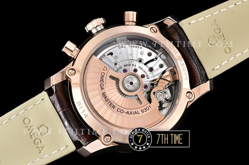 De Ville Chronograph Rose Gold Plated Smooth Bezel White Dial, White Subdials with Rose Gold Roman Numeral Markers Brown Croc Print Calf Leather Strap