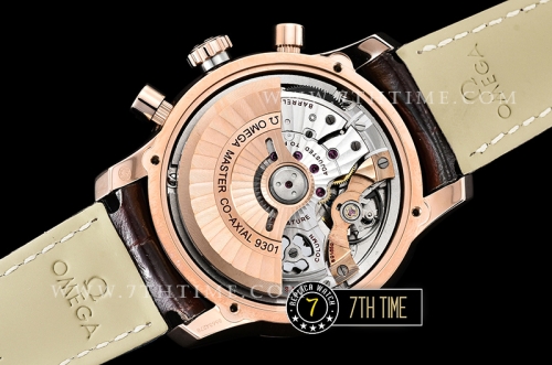 De Ville Chronograph Rose Gold Plated Smooth Bezel White Dial, White Subdials with Rose Gold Roman Numeral Markers Brown Croc Print Calf Leather Strap