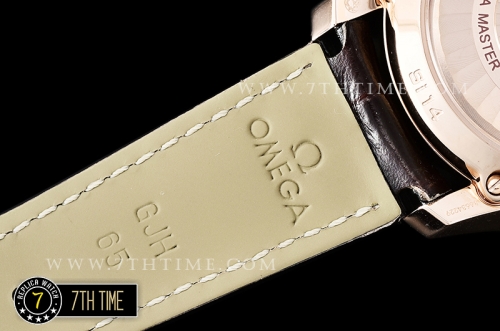De Ville Chronograph Rose Gold Plated Smooth Bezel White Dial, White Subdials with Rose Gold Roman Numeral Markers Brown Croc Print Calf Leather Strap