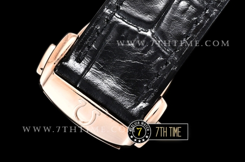 De Ville Chronograph Rose Gold Plated Smooth Bezel Black Dial, Black Subdials with Rose Gold Roman Numeral Markers Black Croc Print Calf Leather Strap