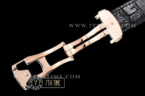 De Ville Chronograph Rose Gold Plated Smooth Bezel Black Dial, Black Subdials with Rose Gold Roman Numeral Markers Black Croc Print Calf Leather Strap