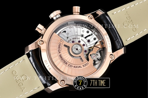 De Ville Chronograph Rose Gold Plated Smooth Bezel Black Dial, Black Subdials with Rose Gold Roman Numeral Markers Black Croc Print Calf Leather Strap
