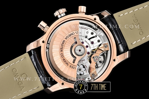 De Ville Chronograph Rose Gold Plated Smooth Bezel Black Dial, Black Subdials with Rose Gold Roman Numeral Markers Black Croc Print Calf Leather Strap