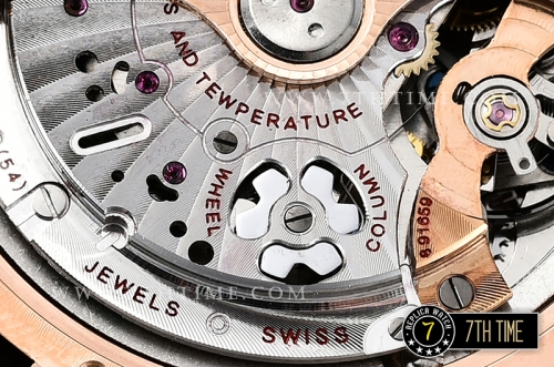 De Ville Chronograph Rose Gold Plated Smooth Bezel Black Dial, Black Subdials with Rose Gold Roman Numeral Markers Black Croc Print Calf Leather Strap