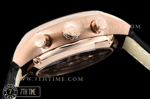 De Ville Chronograph Rose Gold Plated Smooth Bezel Black Dial, Black Subdials with Rose Gold Roman Numeral Markers Black Croc Print Calf Leather Strap