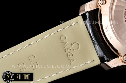 De Ville Chronograph Rose Gold Plated Smooth Bezel Black Dial, Black Subdials with Rose Gold Roman Numeral Markers Black Croc Print Calf Leather Strap