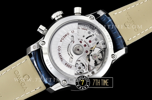 De Ville Chronograph Smooth Bezel Blue Dial, Blue Subdials with SS Roman Numeral Markers Blue Croc Print Calf Leather Strap